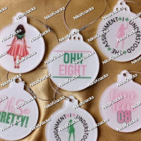 Pink & Green Holiday Magic! Sorority-Inspired Flat Ornaments – Pretty Pose - Picture 1 of 11